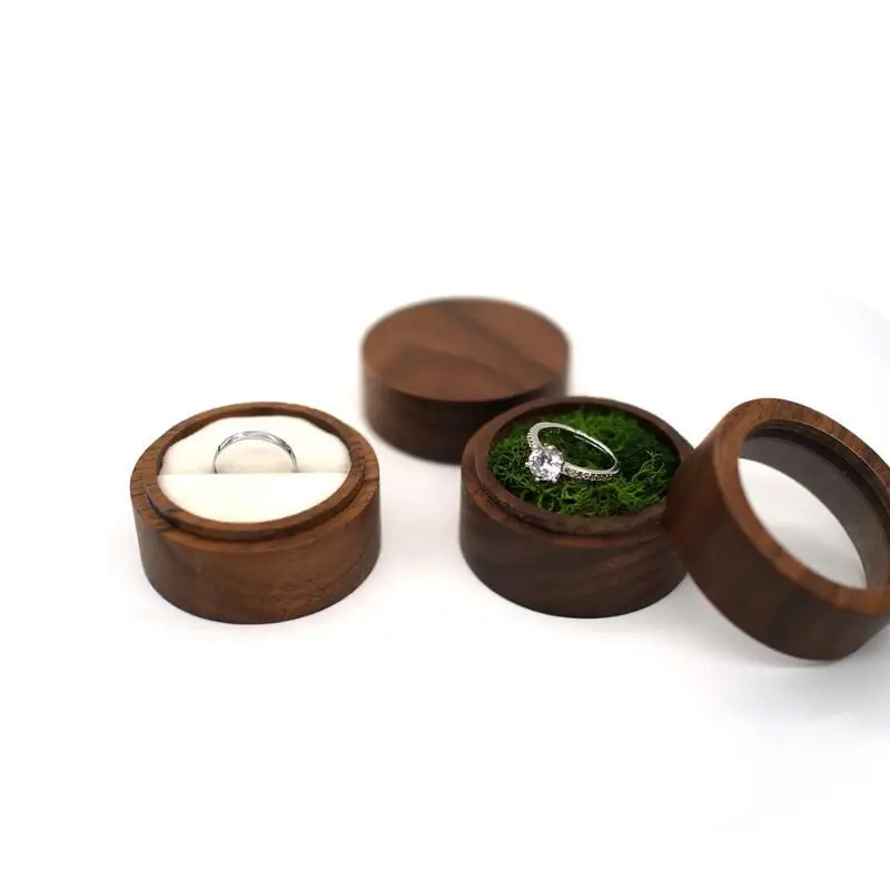 Rustikaler runder Schmuckkasten, Ohrring-Organizer, Hochzeitsgeschenk, Schmuckschatulle, Ringbox, Präsentationsbox, Ringträgerbox, Aufbewahrungsbox – Detail 5