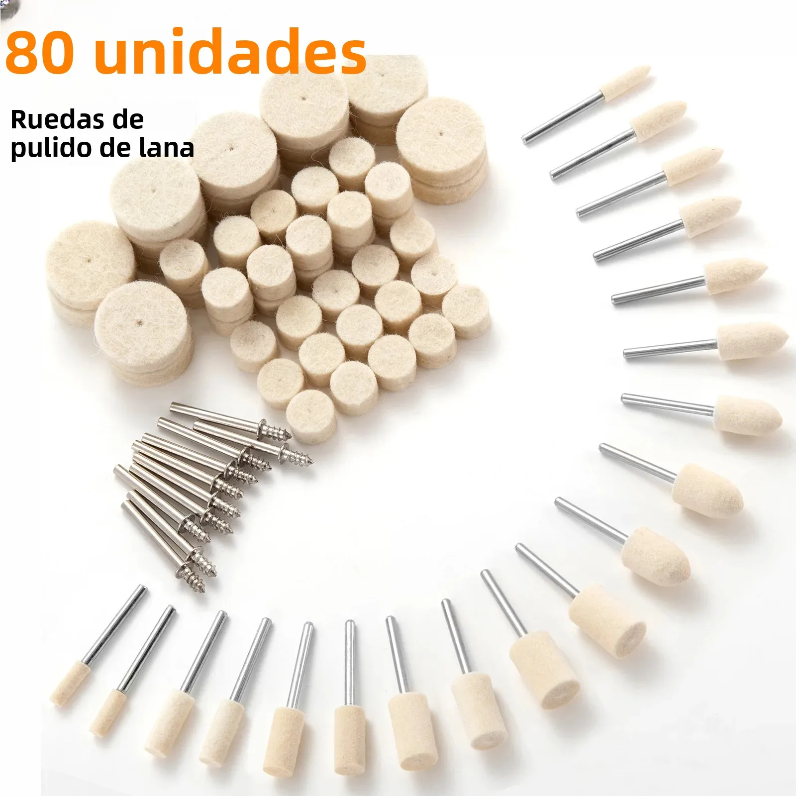80 Uds ruedas de pulido de lana para Dremel, Kit de almohadillas de pulido de fieltro de vástago de 1/8 ", accesorios de herramientas rotativas y pulido de joyería/metal