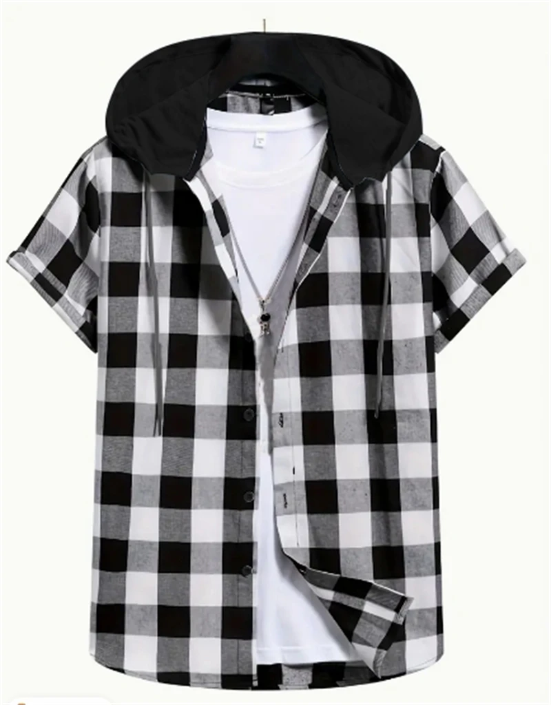 

Red And Black Plaid Shirt Men Shirts 2024 New Summer Fashion Chemise Homme Mens Checkered Shirts Short Sleeve Shirt Men Blouse