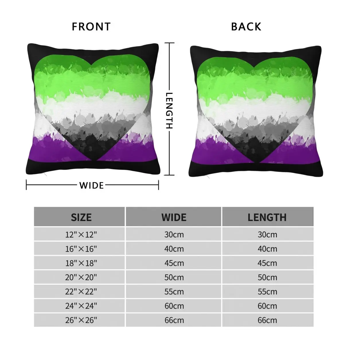 Lgbtq+ Asexual Aromantic Pride Square Pillowcase Polyester Linen Velvet Printed Decorative Throw Pillow Bed Cushion Cover 45x45