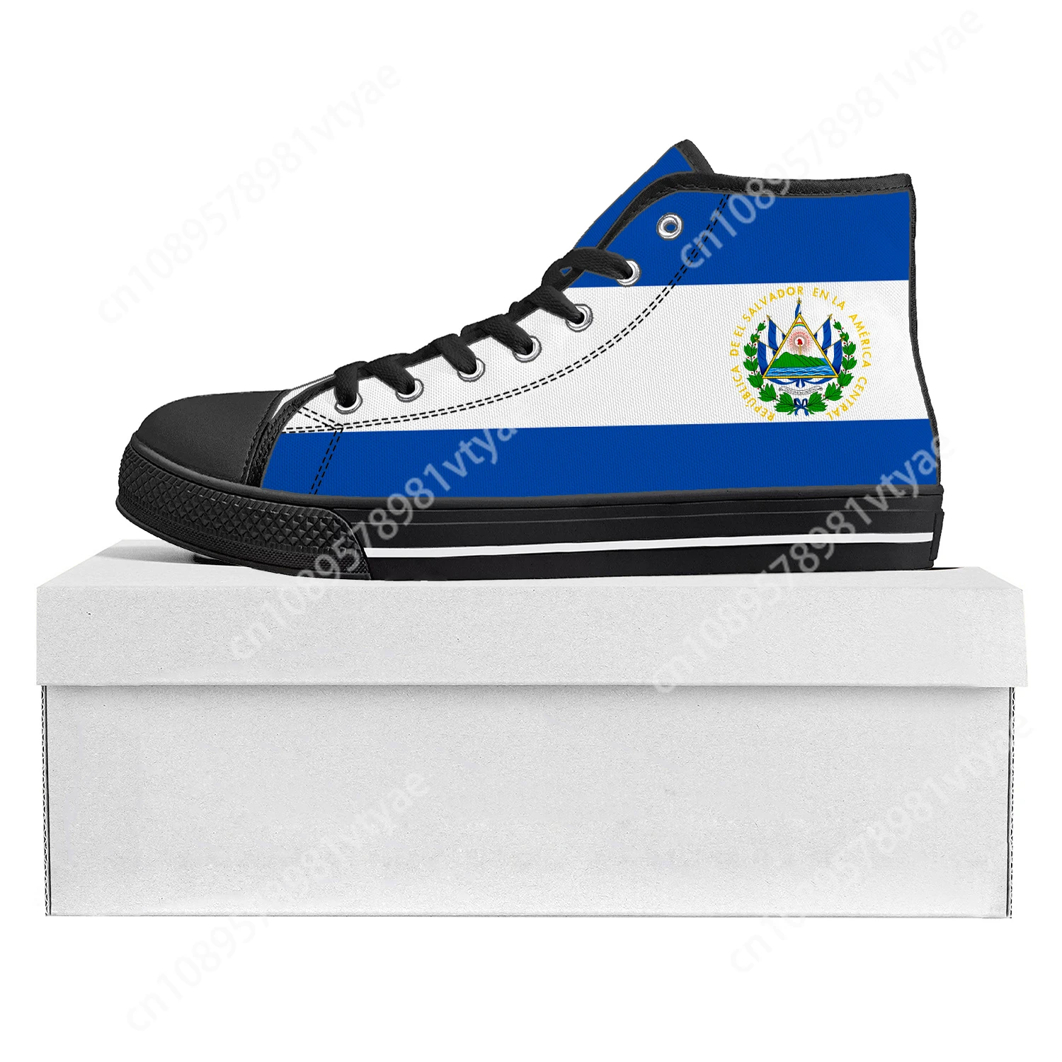 

El Salvador Flag High Top High Quality Sneakers Mens Womens Teenager Canvas Sneaker El Salvador Casual Couple Shoes Custom Shoe