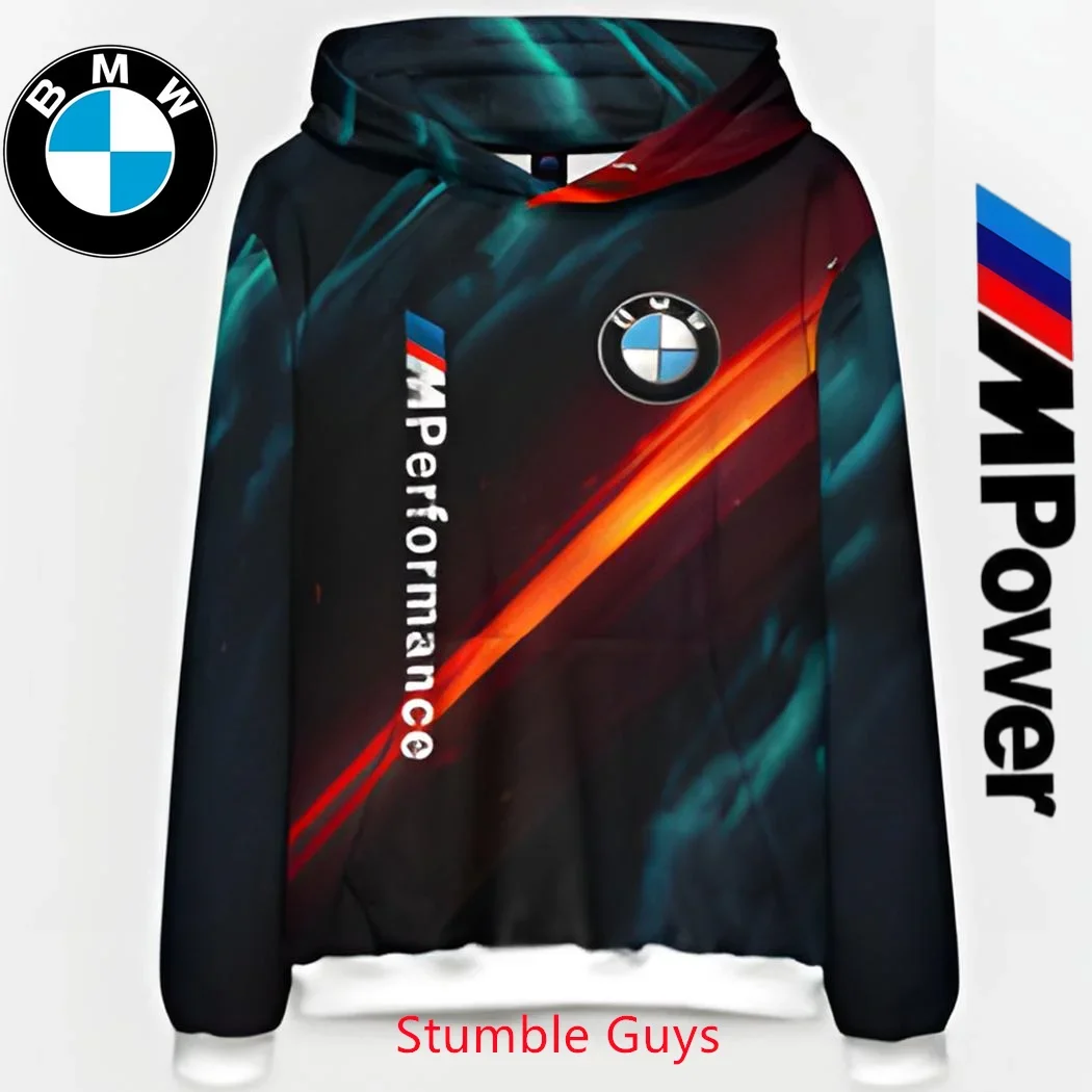 سويت شيرت بقلنسوة لربيع الخريف للرجال من BMW مطبوع عليه سباق الدراجات النارية، أزياء فاخرة للأطفال في الهواء الطلق ​