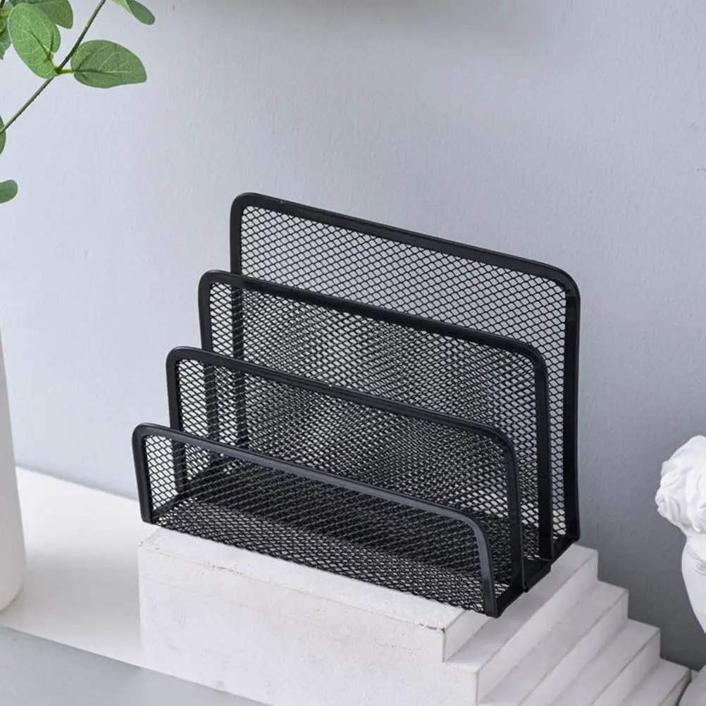 3-Tier Mesh Vertical File Organizer for Desk – Metal Paper, Letter & Mail Sorter Rack