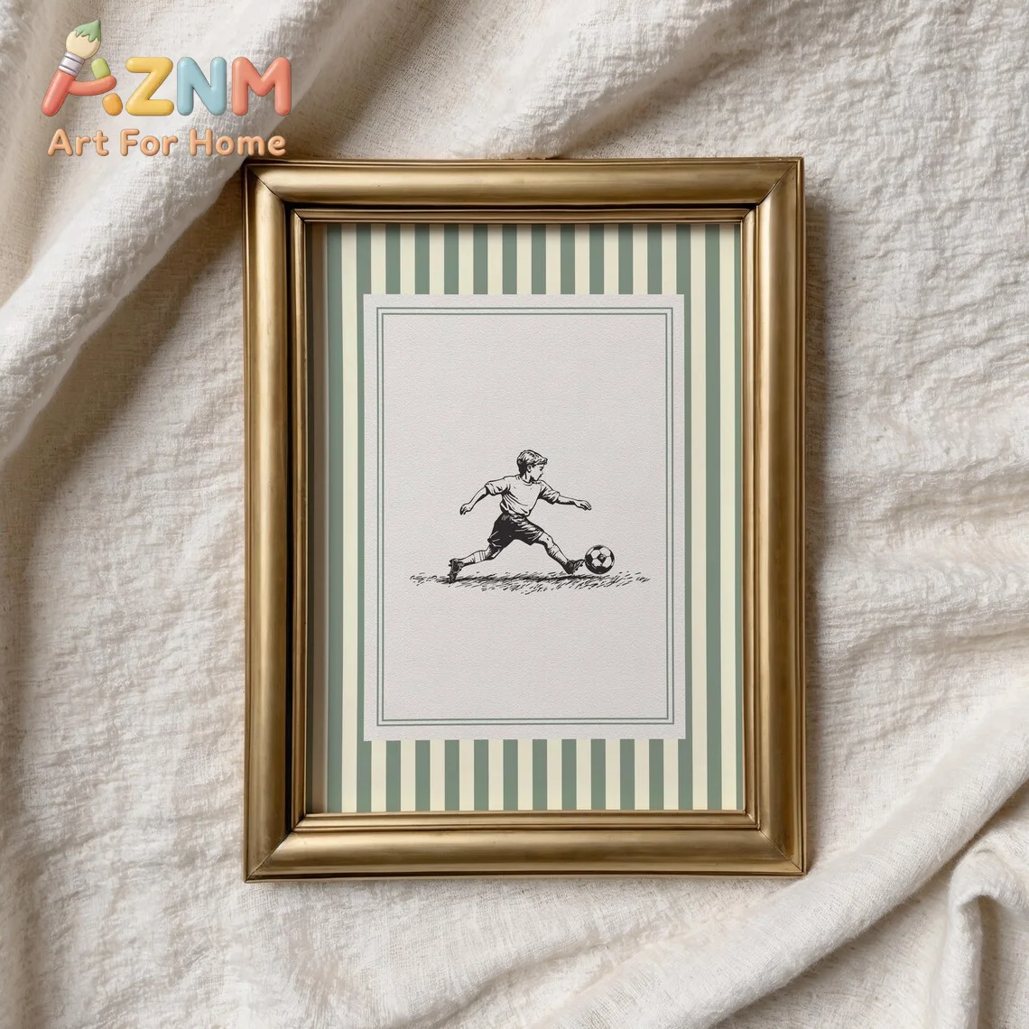 Vintage Sketch Soccer Boy Nursery Print – Kids Sports Art, Soccer Wall Art, Children's Room Decor, Minimalist Sports Poster, Gre