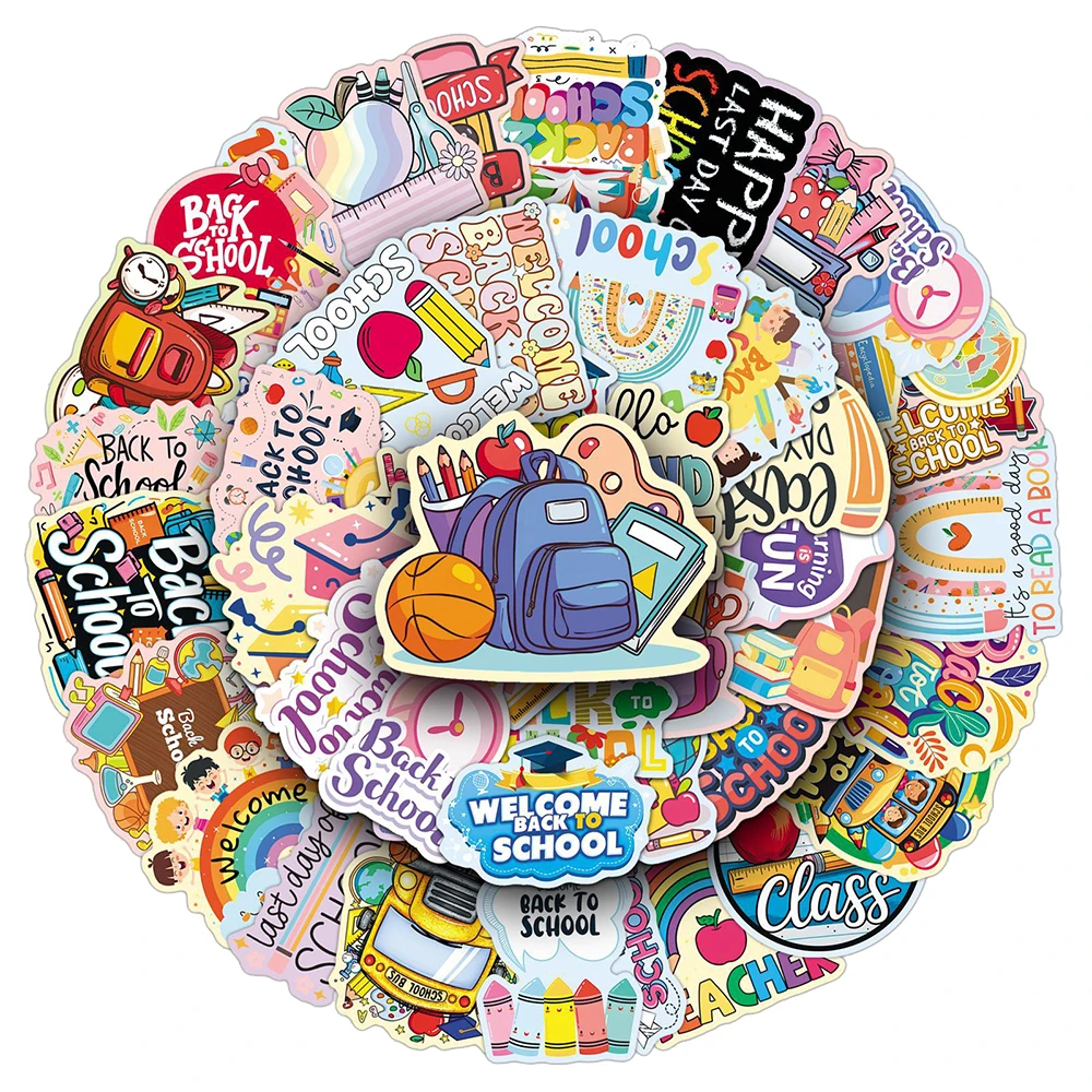 

10/30/50pcs Funny Back To School Cartoon Stickers Waterproof DIY Stationery Luggage Laptop Phone Cute Decoration Sticker for Kid