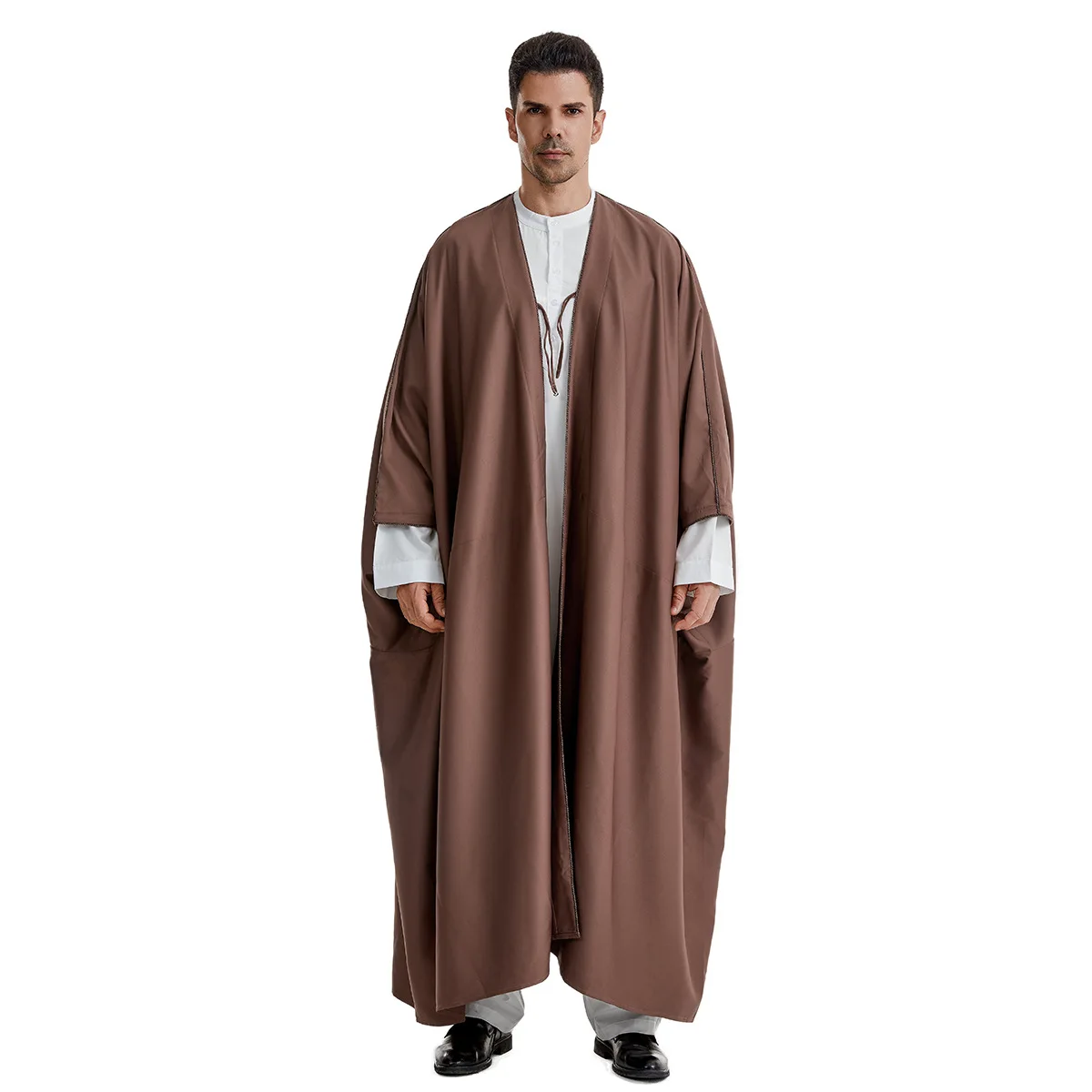 Túnica muçulmana monocromática para homens, roupas islâmicas, trajes árabes, vestido longo casual, vestimenta do Oriente Médio, traje nacional, kaftan marroquino