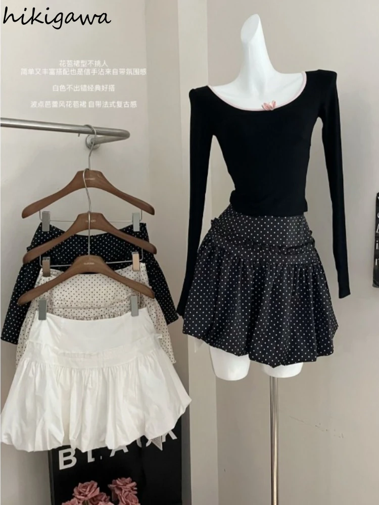 Vintage Polka Dot Women Skirt 2025 Faldas Mujer Fashion Sweet Korean Jume High Waist Summer Saia Tunic A-line Mini Skirts 7o562