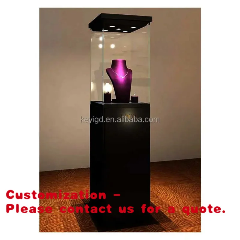 custom.LED Light Lockable Glass Jewelry Showcase Display Cabinet