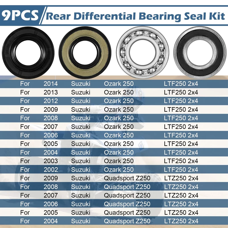 #25-2048 Rear Differential Bearing and Seal Kit for Suzuki Ozark 250 LTF250 2X4 2WD for Suzuki Quadsport Z250 LT-Z250 2x4 2WD