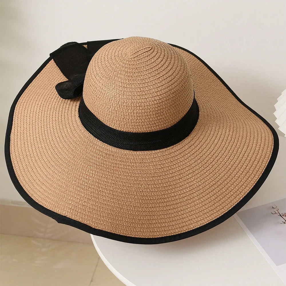 Summer Beach Sunshade Straw Hat Women\'s Beach Vacation Sunscreen Hat Beach Big Brim Straw Knitted Hat