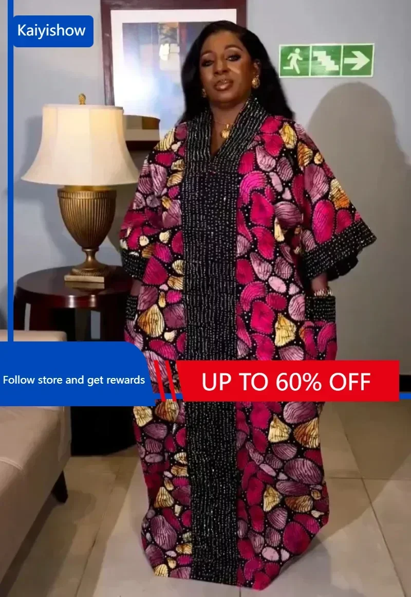 

2 Pieces Bazin Rich African Bubu Dress for Women Elegant Lady Wedding Evening Party Dresses Plus Size Print Dashiki Kaftan Robe