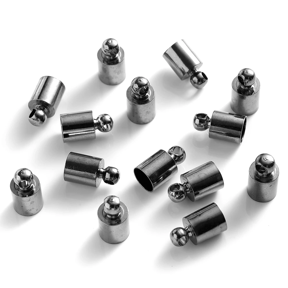 iYOE 50pcs/Lot Round Cord End Caps 2 3 4 5 6 7 8 9 10mm Crimp End Stopper Cap Connector For Jewelry Making Bracelet Necklace