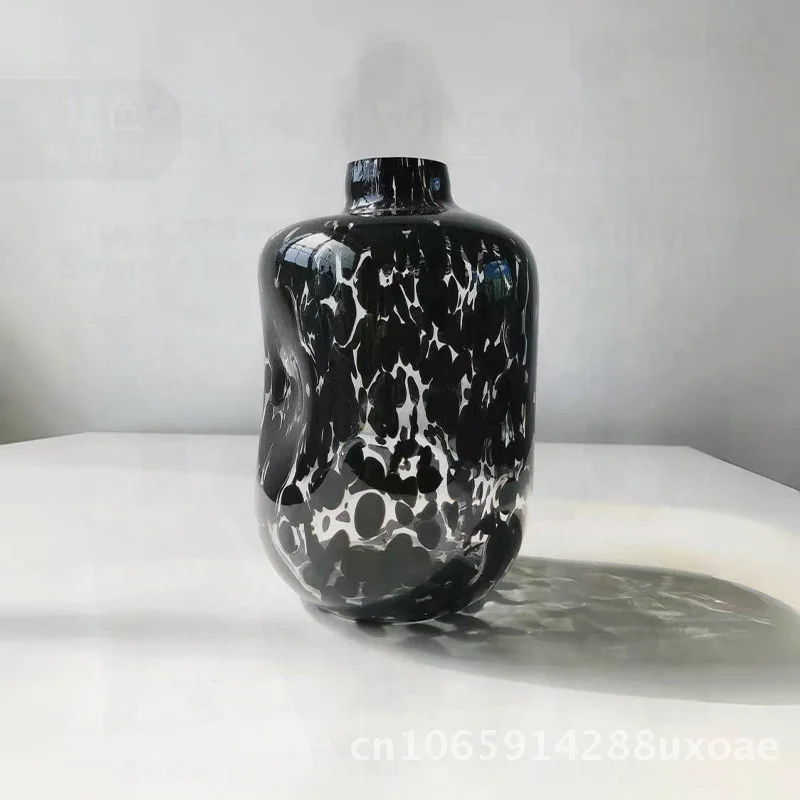 

Transparent Black Leopard Print Polka Dot Glass Vase Large Size Small Size Handmade Decorative Flower Arrangement for Dining