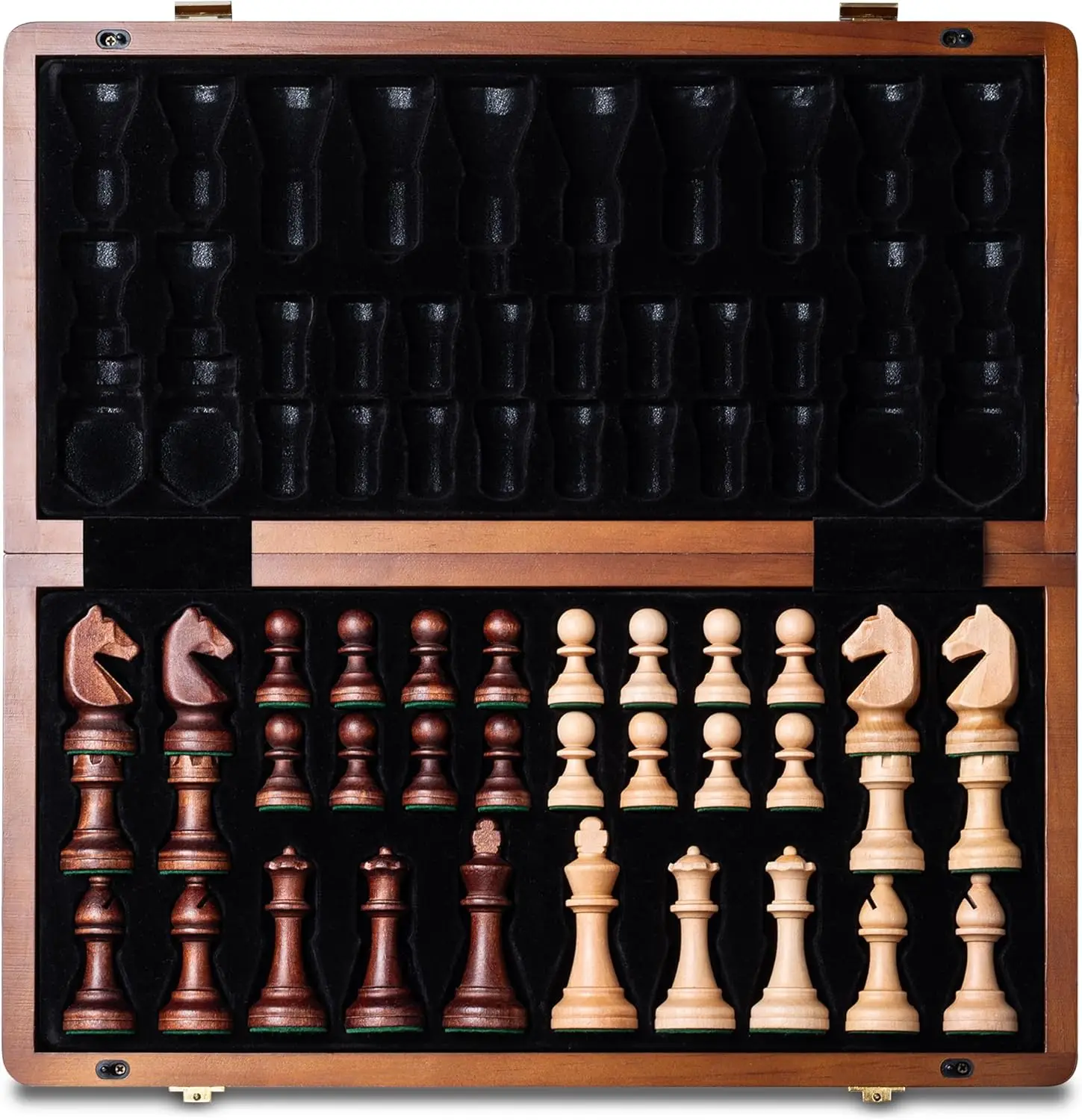 

15' Magnetic Wooden Chess Set, Handmade 3' Staunton Pieces with 2 Extra Queens, Portable Folding Travel Game