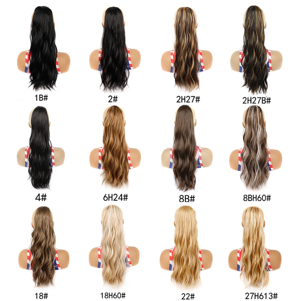 Synthetic Ponytail Extensions for Women 24 Inch Long Wavy Fluffy Synthetic Heat Resistant Hair Ponytail Hairpiece For Girls