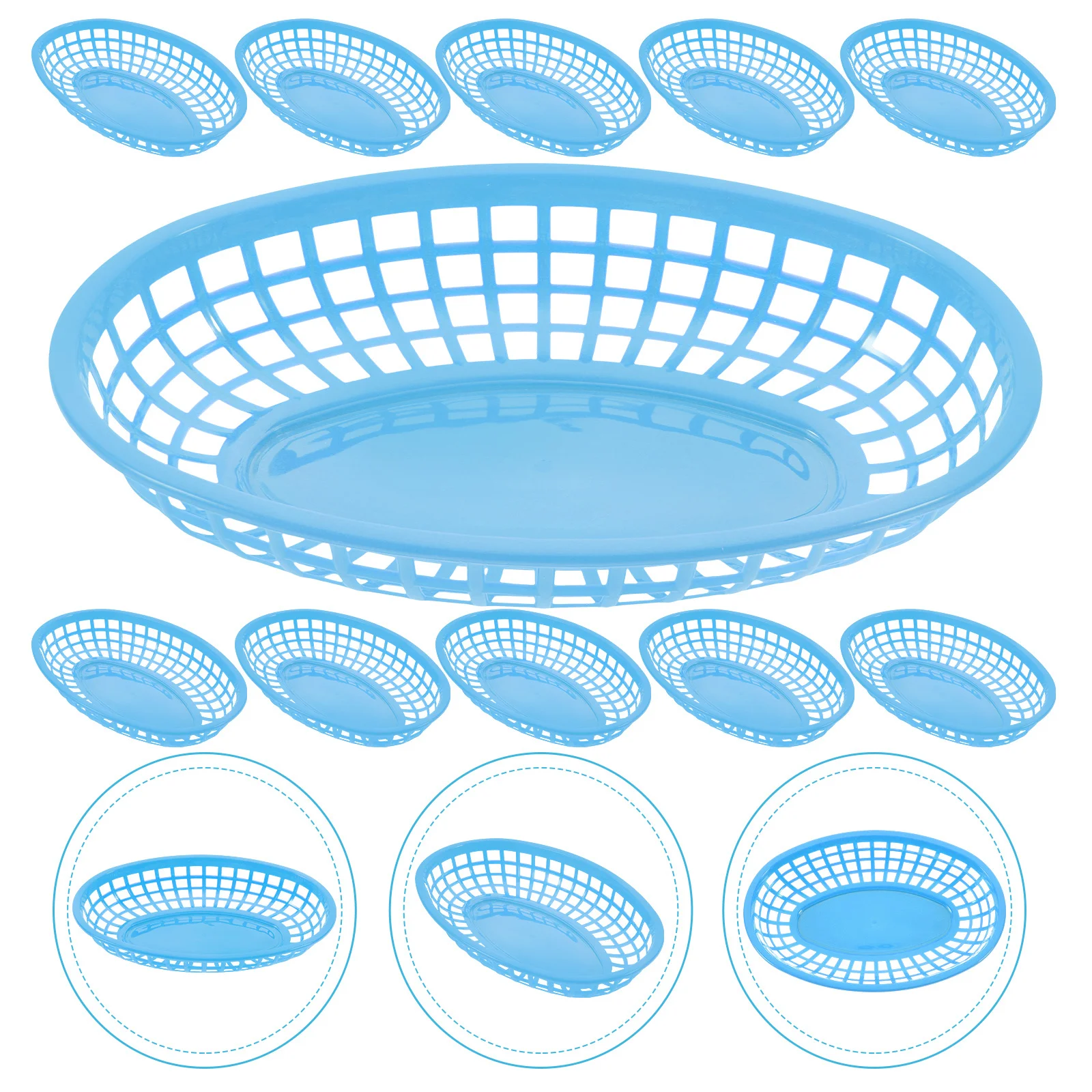 

12pcs Oval Food Baskets Plastic Fast Food Serving Plates For Picnic Party Snack Storage Basket Reusable Fry Container Kitchen