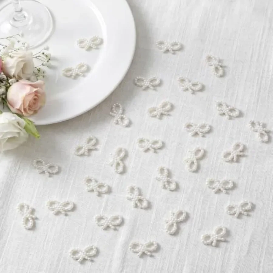 400 Pcs Pearls Table Decor Pearl Bow Table Scatter Confetti Wedding Pearl Plastic Bow Faux Bead Charm for Diy Craft Nails Weddi