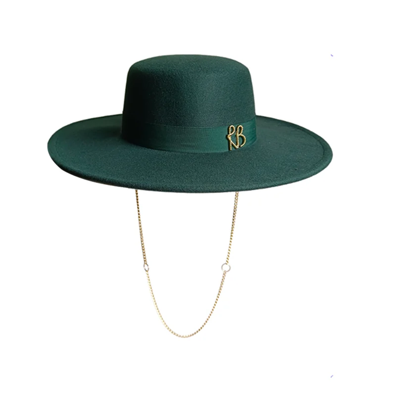 

Flat top fedora 9.5cm punk style winter dark green flat top letter elastic band men and women hat кепка женская