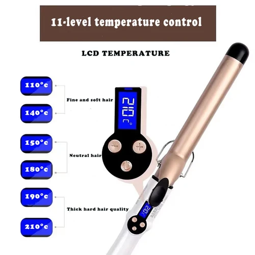 Imagen 2 del producto Rizador de pelo eléctrico con ajuste de temperatura, varita larga para rizar el pelo, rizador de pelo profesional de 9-38mm, pantalla LCD