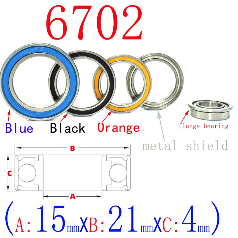 6702ZZ 2RS Flange Mini Bearings 15x21x4mm Rubber & Iron Sealed RC Car Toy Bearing Kit