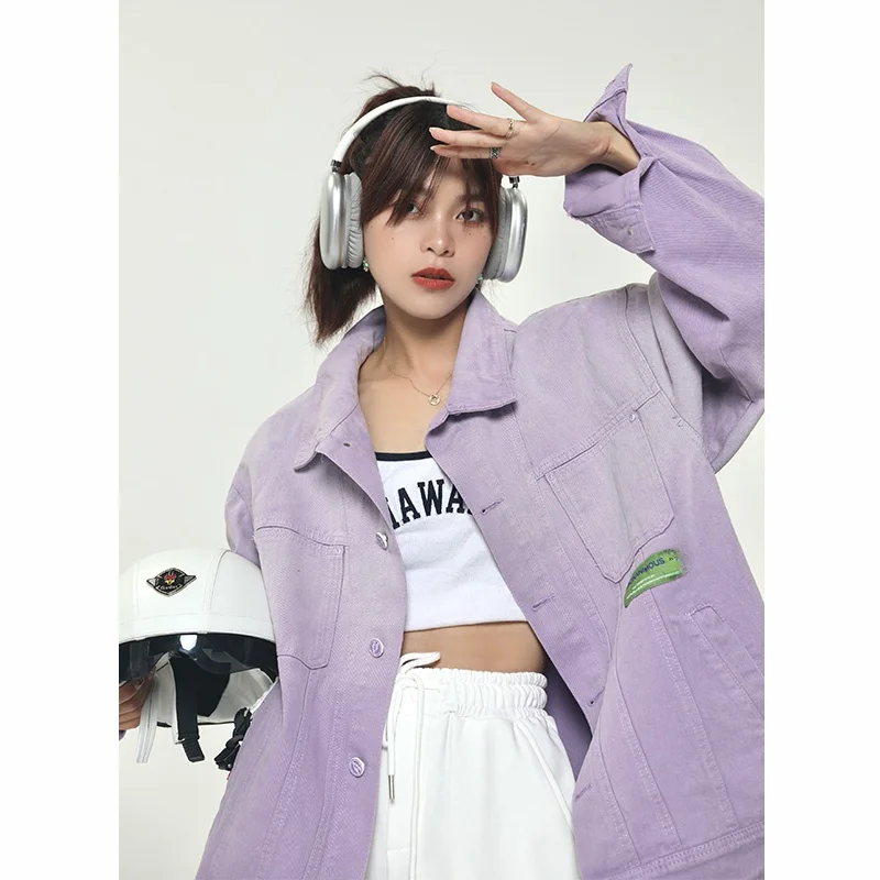 

Женская джинсовая куртка NIDEBLA в уличном стиле, свободного кроя, с длинными рукавами, градиентная, в американском ретро-стиле, осенняя новинка, модный топ