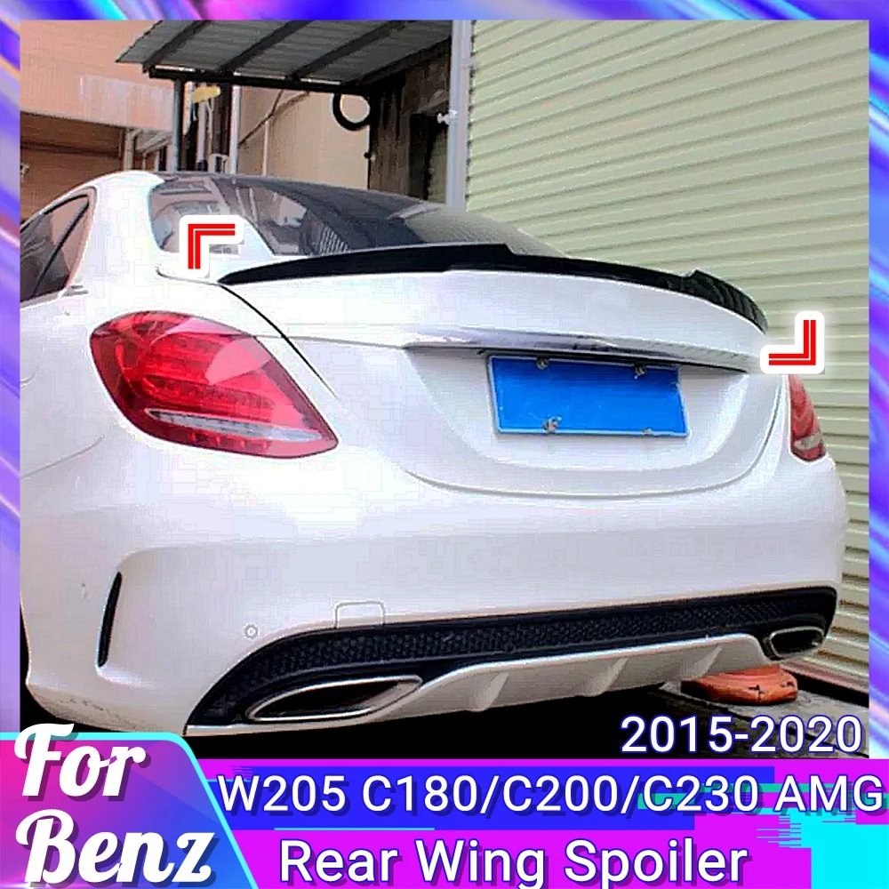 Car Rear Tail Trunk Spoiler For Mercedes Benz C Class W205 C180 C200 C230 AMG 2015-2020 Gloss Black/Carbon Look Roof Tail Wing