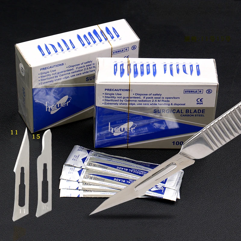 Disposable Surgical Blade No. 11, No. 15 Round Industrial Chisel Trimming Film Cutter Stainless Steel Shank Carbon Steel