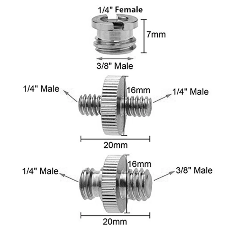 RISE-2 Set 21 Pcs 1/4 Inch And 3/8 Inch Camera Screw Adapter Converter Threaded Mount Set For Tripod Monopod Ballhead Light Stan