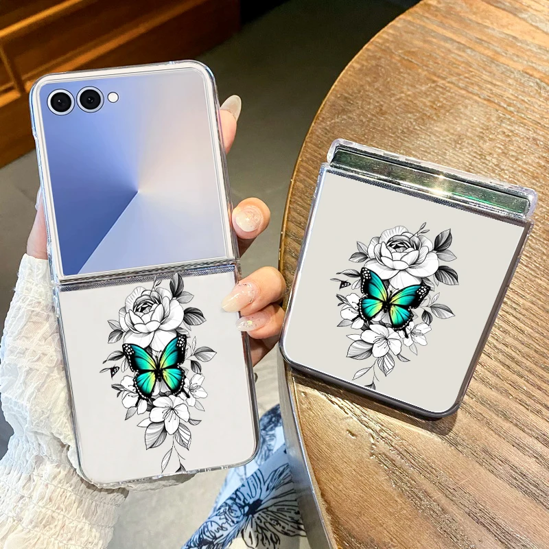 Linie Schmetterlinge Klare Handyhülle für Samsung Galaxy Z Flip7 Flip6 Flip4 Flip5 Flip3 Klappbare harte PC-Abdeckung für Samsung Z Flip 6