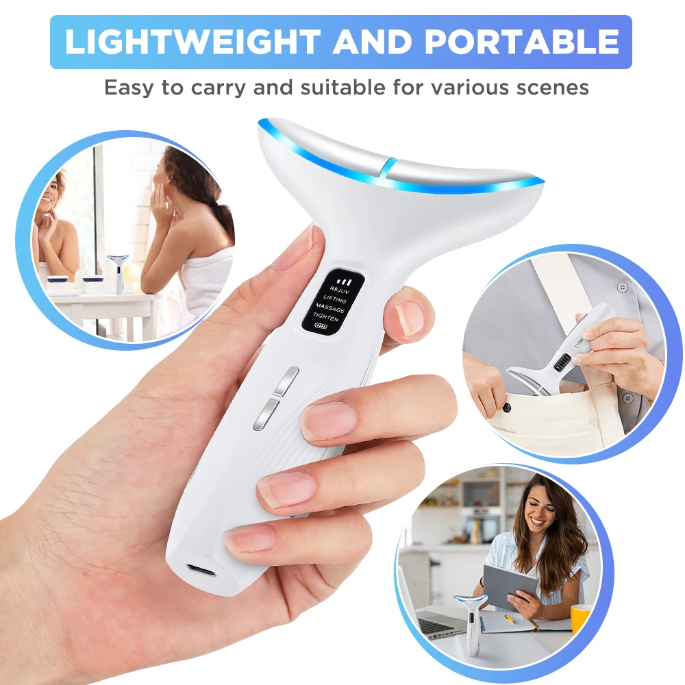 Dispositivo de beleza para pescoço com microcorrente, com 3 modos de massagem, levantamento, endurecimento, instrumento de beleza, ferramenta de cuidados com a pele, vibração, led