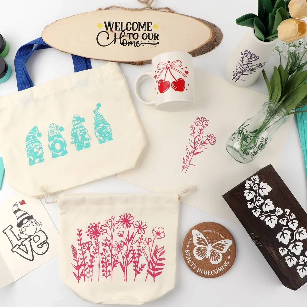 Silkscreen Stencil Reusable Self-Adhesive Silk Screen Printing Silk Screen Stencils Vintage Flowers Leaf Stencils DIY Crafts view 4