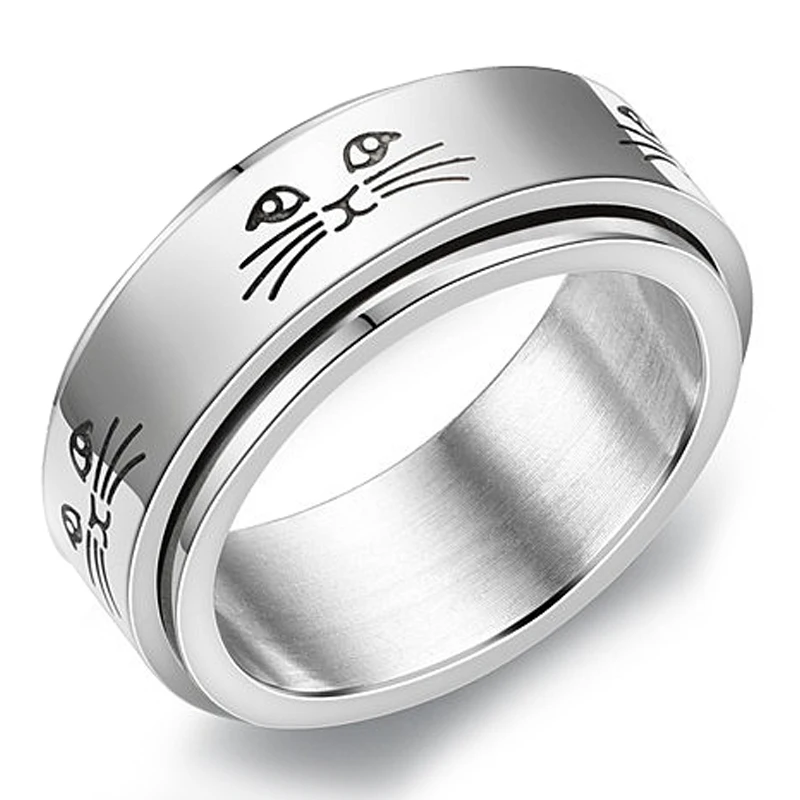 Anxiety Ring Fidget Spinner Rings For Women Men Stainless Steel Rotate Freely Cat Moon and Star Anti Stress Accessories Jewelry