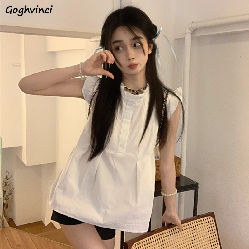 White Blouses Women Flying Sleeve Temperament Hotsweet Summer Princess New Fashion Literary Casual Loose Korean Style Harajuku