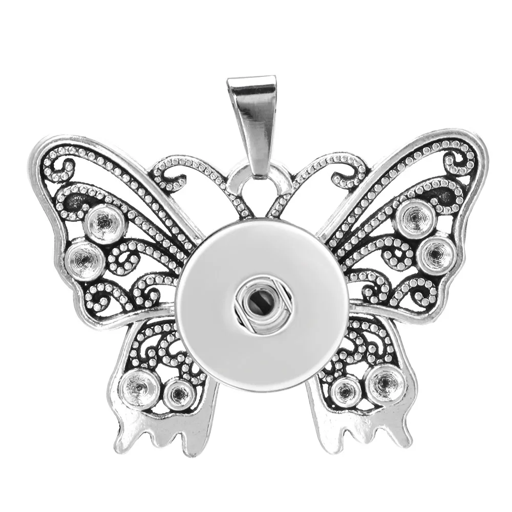 New Metal Snap Button Pendant Fit 18mm 20mm Snap Buttons Wing Feather Tree of Life Butterfly Jewelry for Women