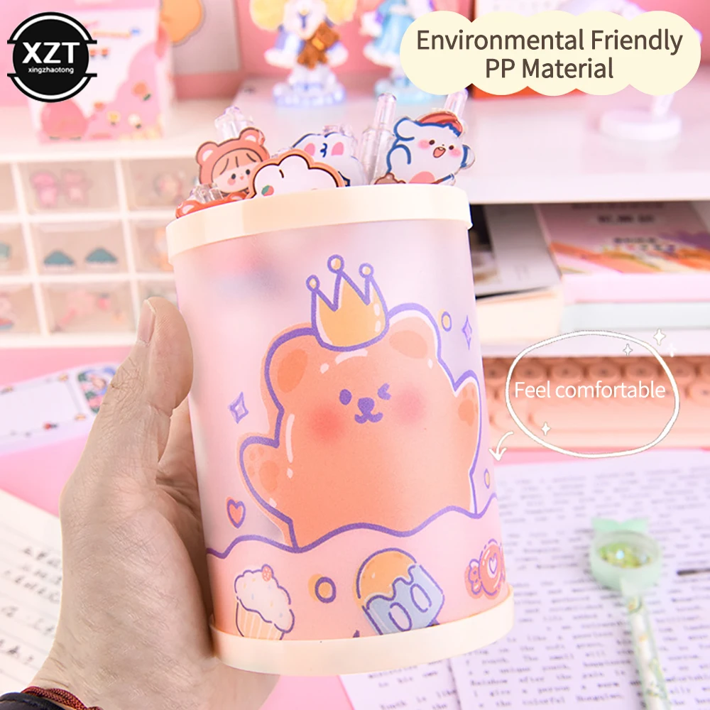 Lovely Transparent Acrylic Pen Holder Desktop Organizer BINS New Fashion Cute Bear Bunny Office Stationery Cosmetics Storage Box