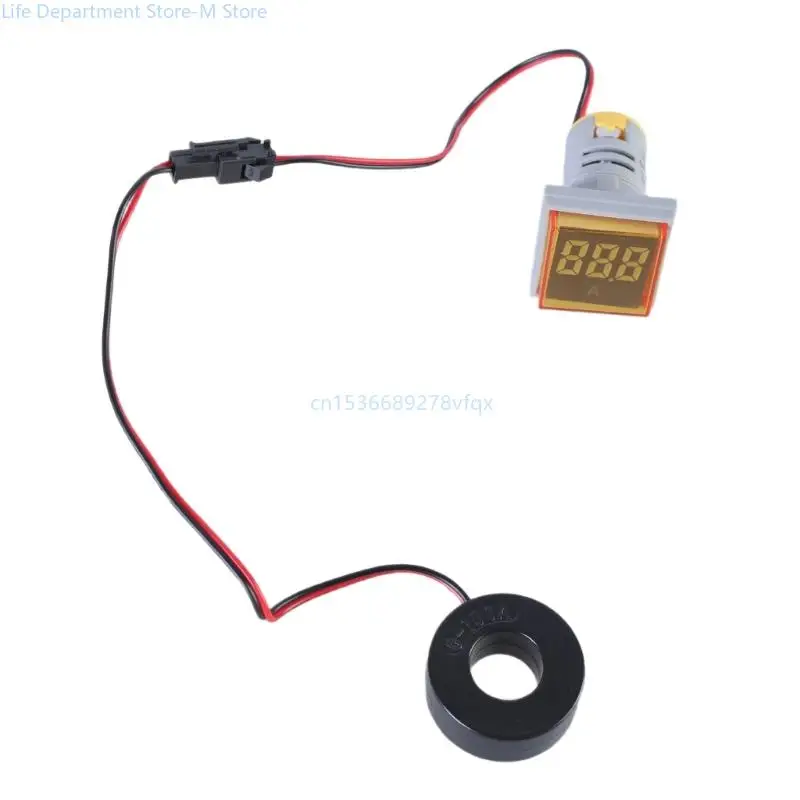 22mm Square Head LED Backlit Screen Current Tester Gauge 0-100A Current Detector Monitors AC100A Current Meter Ammeter