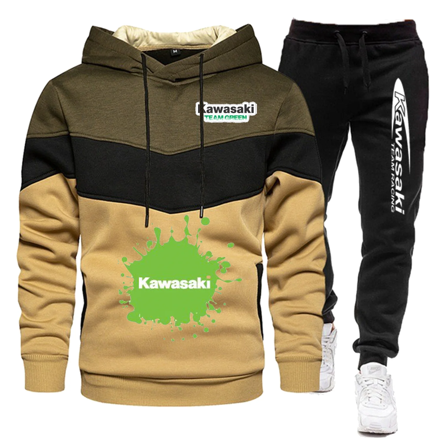 Kawasaki conjunto de duas peças ternos esportivos uniforme da motocicleta roupas masculinas terno de corrida treino aventura moletom homem calças unisex