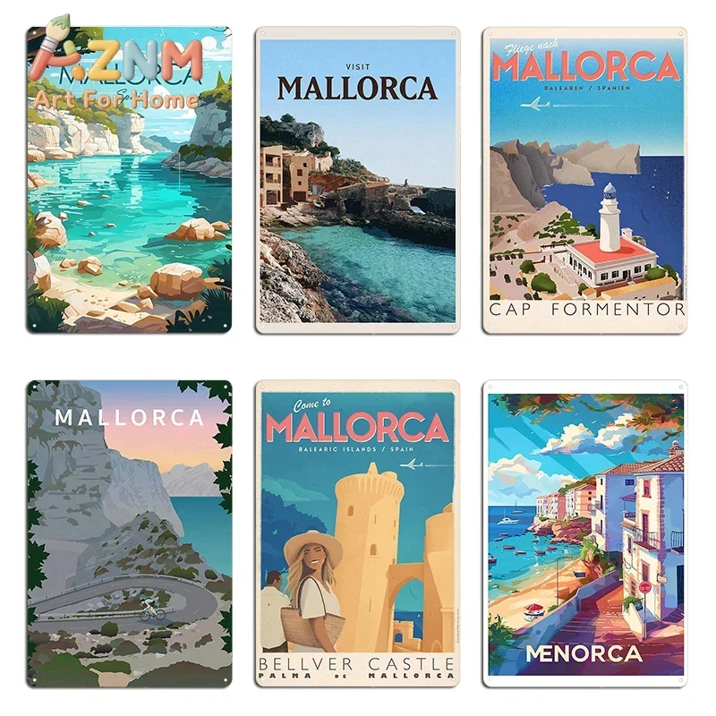 Mallorca Vintage Travel Poster Puerto Palma Mosquitodesign Metal Sign Plaques Mural Designs Mallorca Tin Sign Poster