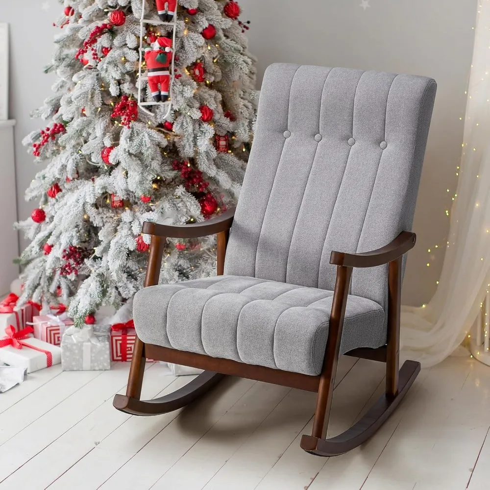 

Upholstered Rocking Chair with Fabric Padded Seat,Comfortable Rocker Solid Wood for Living Room,Modern High Back Armchair