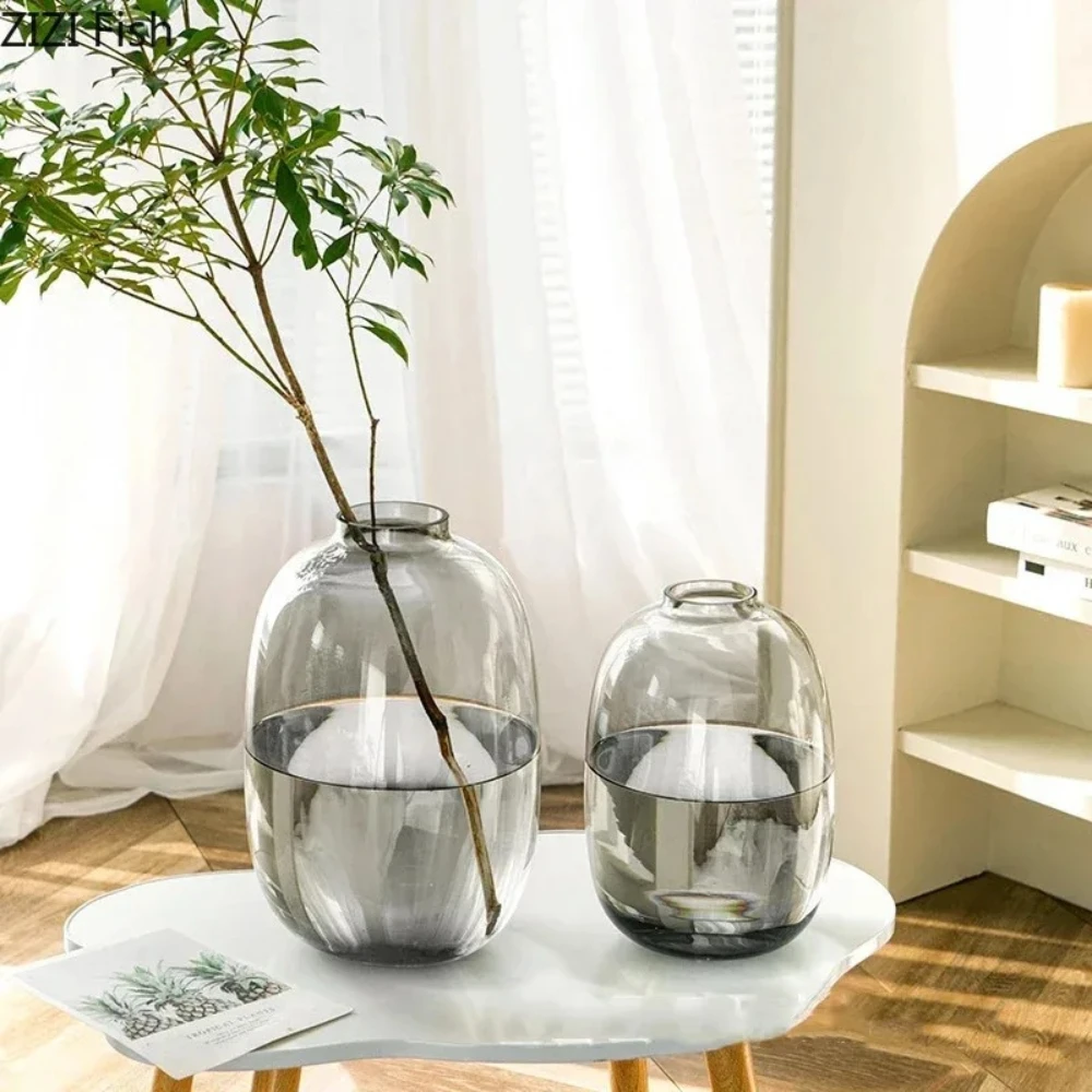 Modern Nordic Oval Glass Vase Hydroponic Fresh Flower Vase Living Room Flower Arrangement Decoration Elegant Home Decor