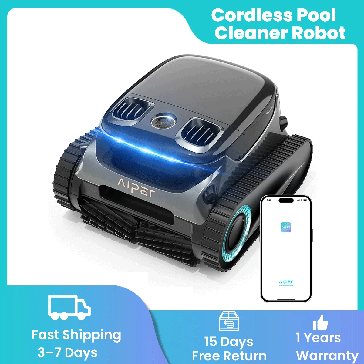 Refurbished  Cordless Pool Robotic Cleaner Wall Climbing Waterline Cleaning, AIPER Scuba S1 Pro