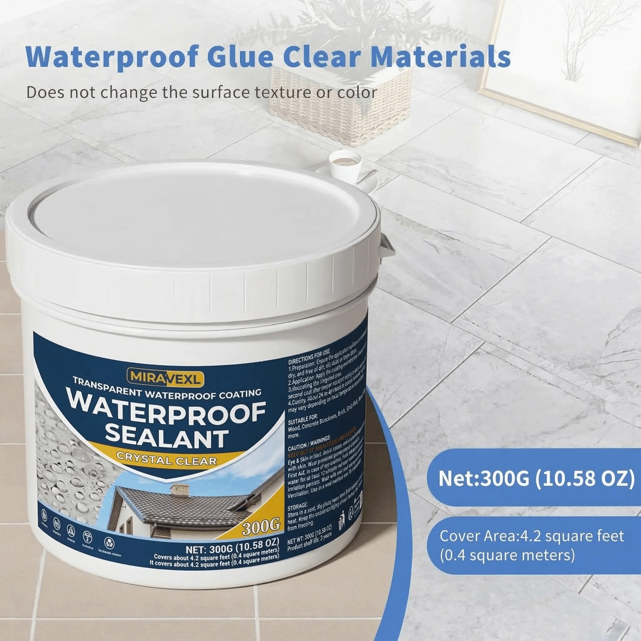 Crystal Clear Anti-Leak Sealant, Permanent Repair Adhesive for Roof, Concrete & Wood, Easy Apply Transparent Waterproof Coating
