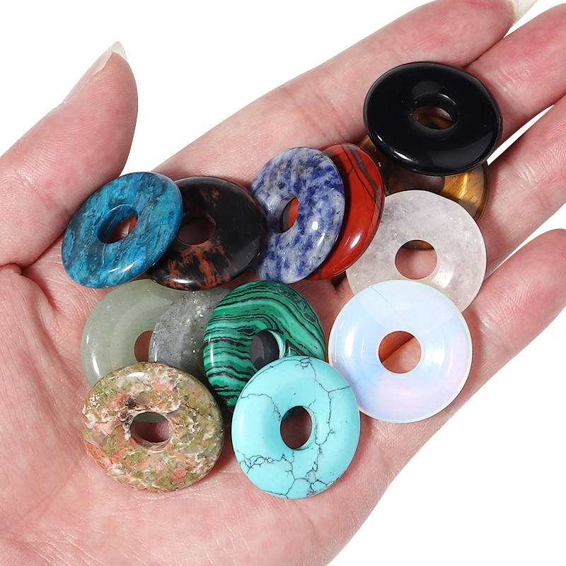 2PCS 18mm 25mm Big Hole Natural Stone Beads  Gogo Donut Necklace Pendant Charms For DIY Earring Jeweley Making Materials Supply