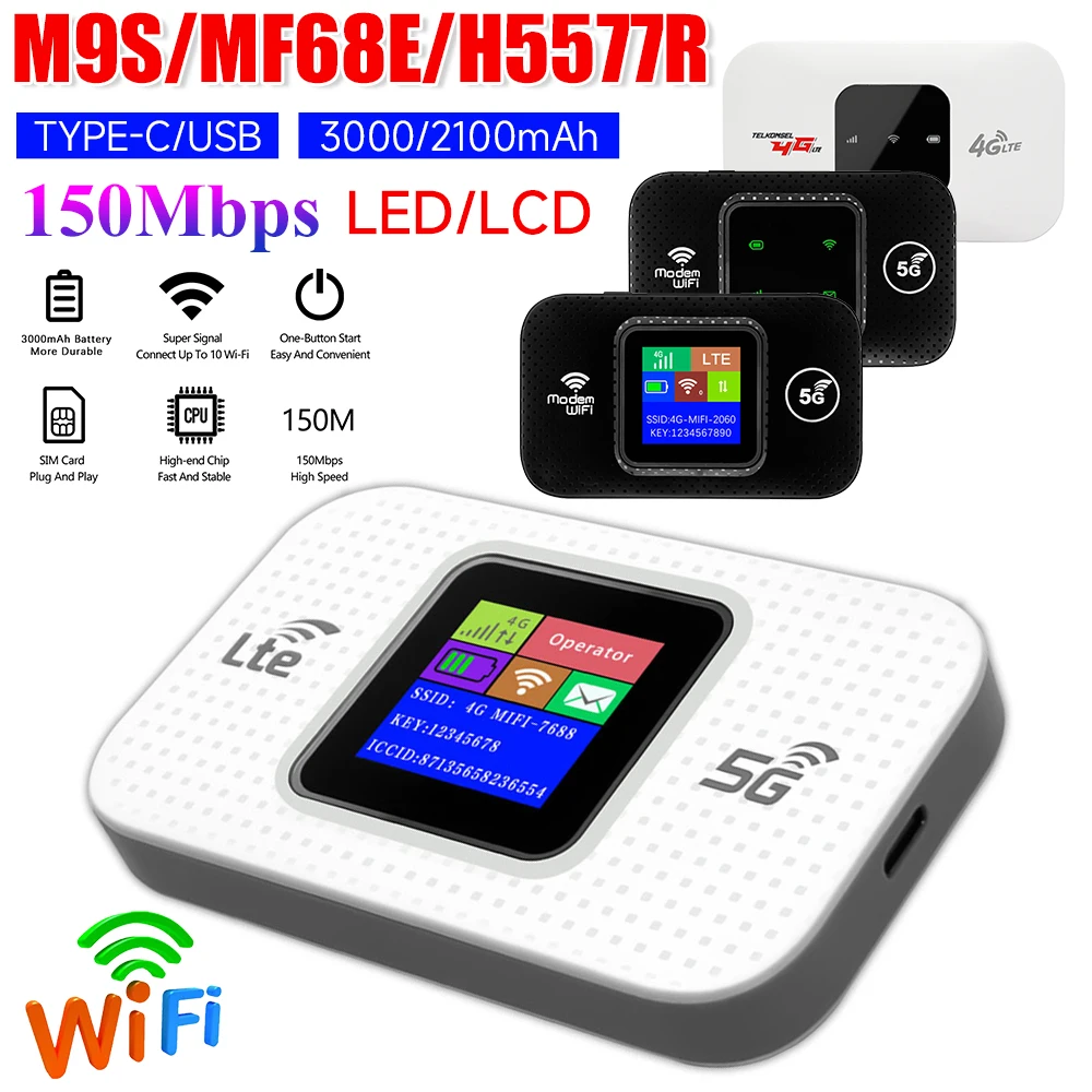 M9S/MF68E/H5577R 4G Lte Router Wireless Wifi Portable Modem Mini Outdoor Hotspot Pocket Mifi 150mbps Sim Card Slot Chip 3000mAh