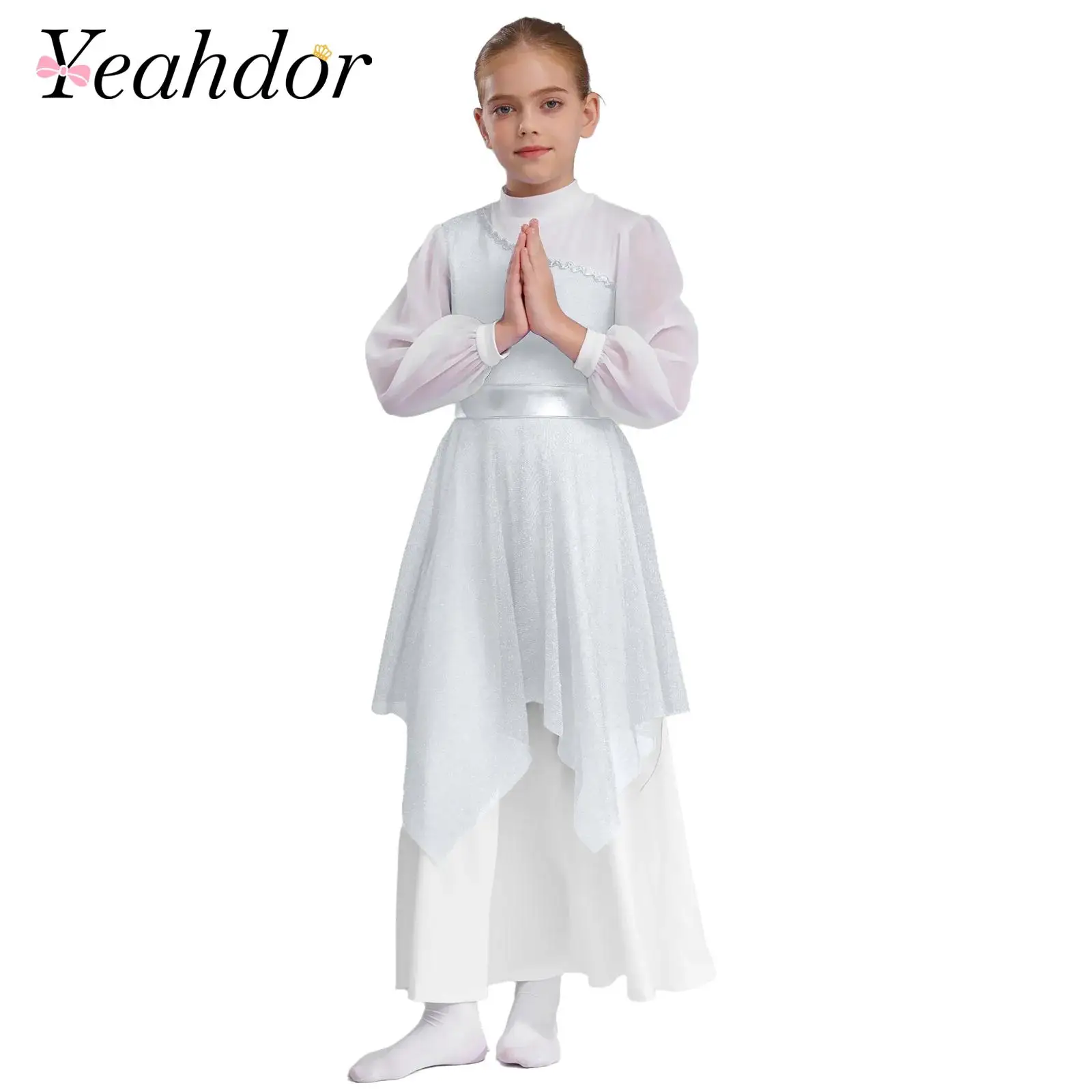 

Children Modern Dance Dress Mesh Patchwork Liturgical Dancing Kids Celebration of Spirit Worship Choir Robe Lyrical Dancewear