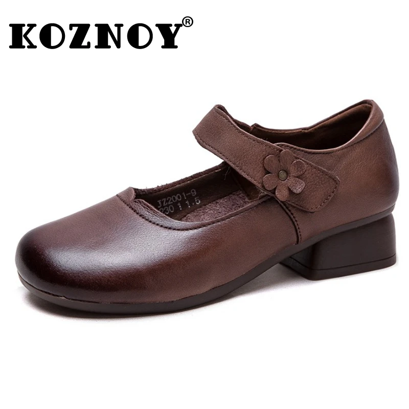 

Koznoy 3,5 см ретро коровья натуральная кожа удобные туфли на массивном каблуке с круглым носком на массивном каблуке ретро женские лоферы летние модные туфли-лодочки