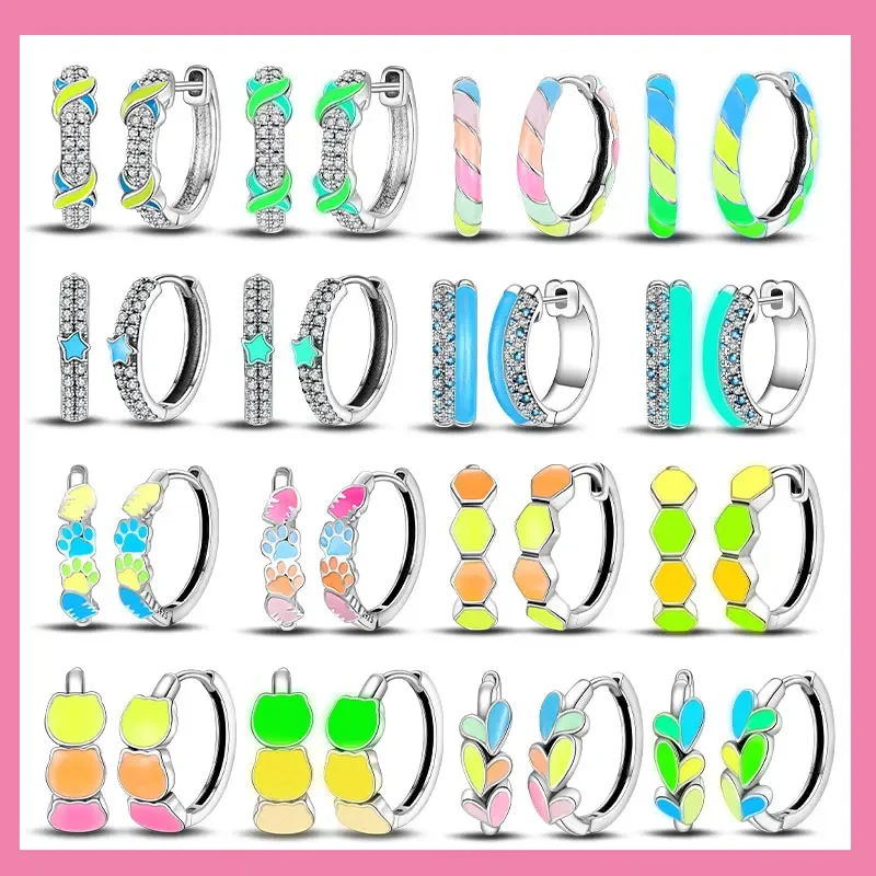 

100%925 Silver Smiling Face Loving Cat Paw Cat Head Luminous Women's Sweet Earrings Fit For Party Wedding Delicate Gift Jewelry