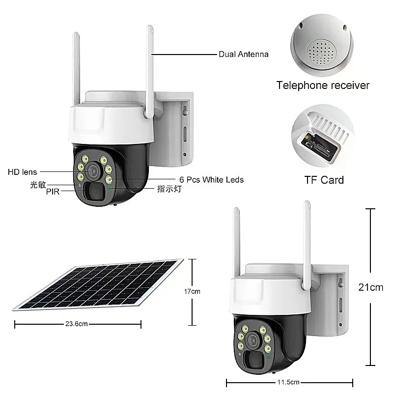 Saikiot-Câmera de Segurança CCTV Externa, Câmera Painel Solar, Detecção PIR, Visão Noturna Colorida, WiFi, 4G Sim, V380 Pro