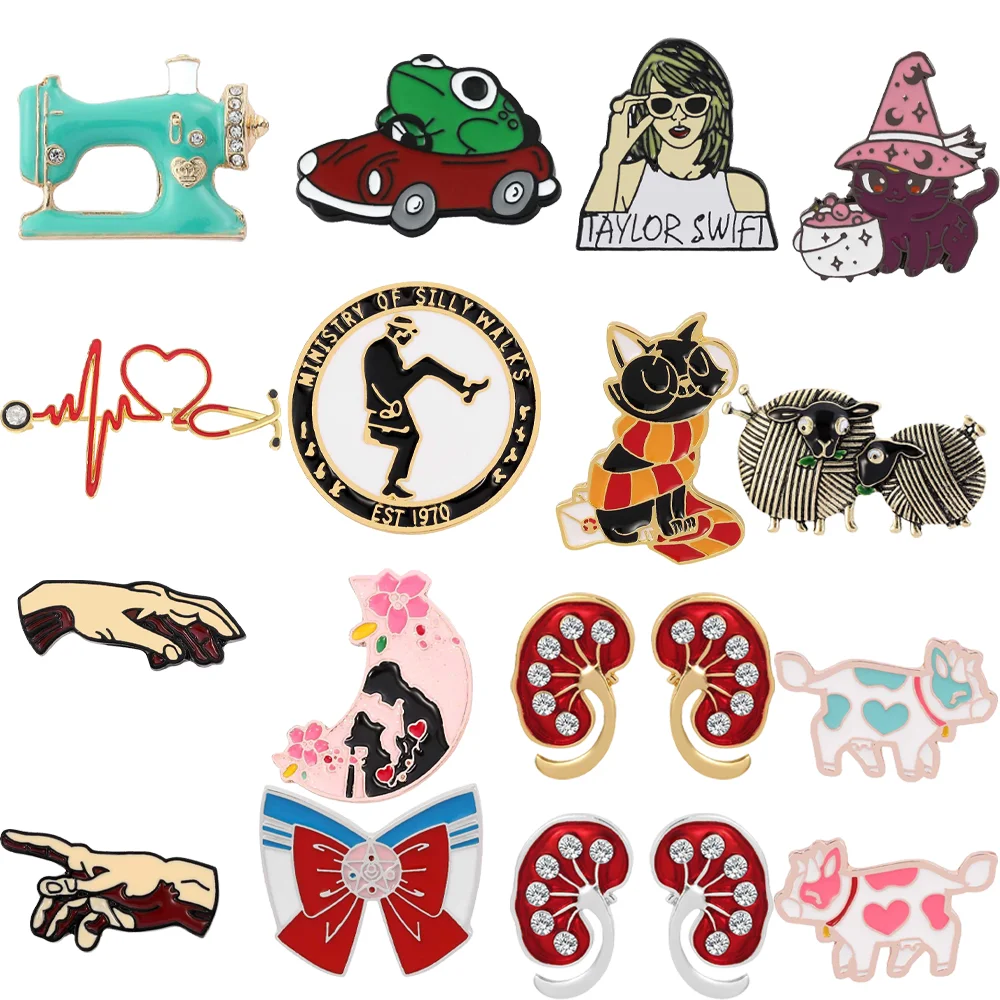 

16 Pcs Individuality Cartoon Brooch Stethoscope Hand of God Enamel Pin Backpack Clothing Jewelry Metal Badge Accessories Gift