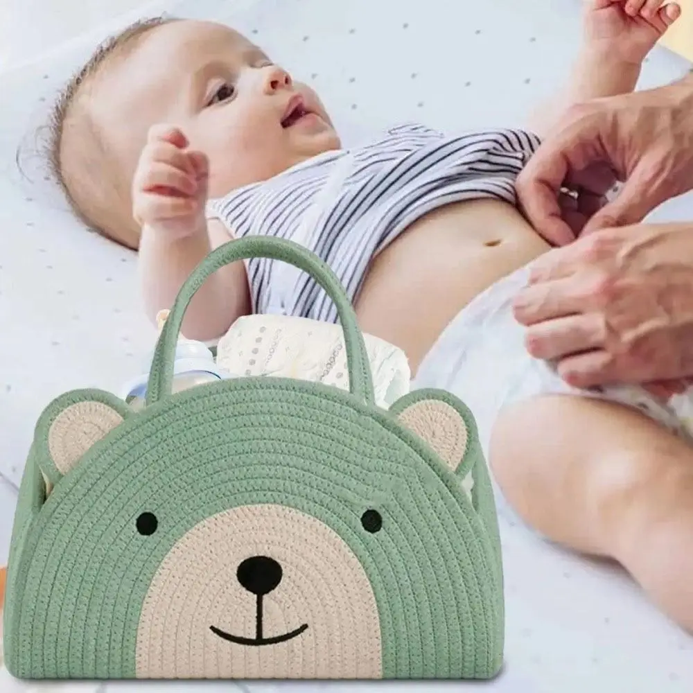 

Portable Cotton Rope Baby Diaper Bag Handheld Bear Pattern Mommy Bag Large Capacity with Handle Diaper Organizer Kids